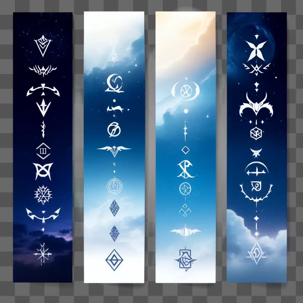 Four banners of different designs on a dark blue background