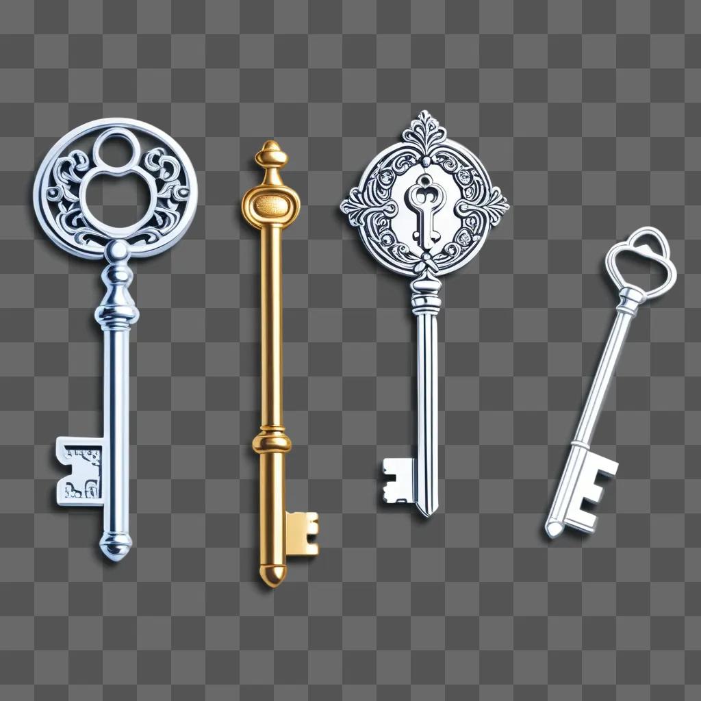 Four different keys displayed in a line