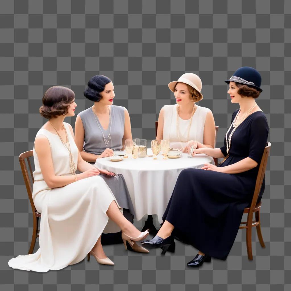 Four elegant ladies in vintage fashion