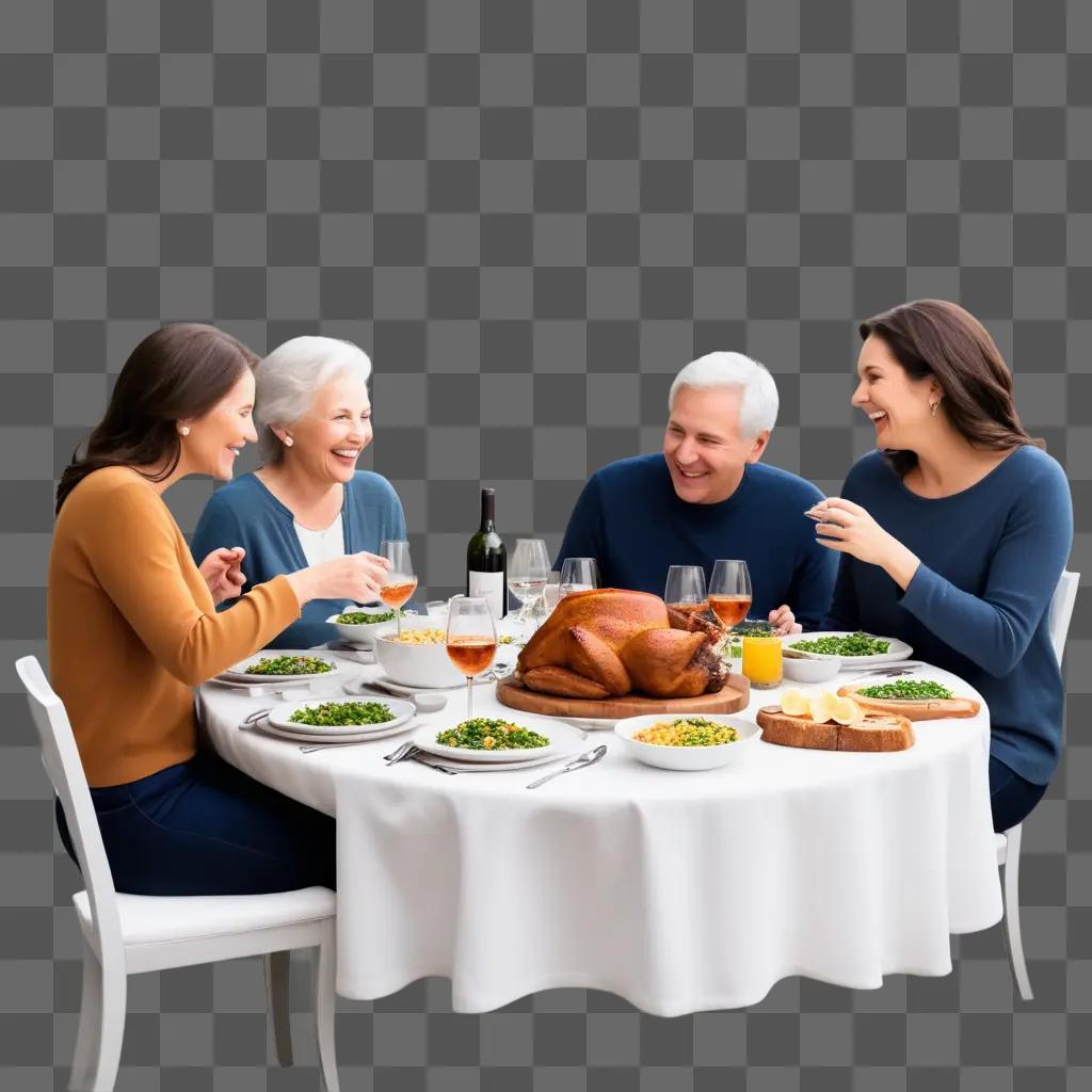 Four family members enjoy a Thanksgiving feast