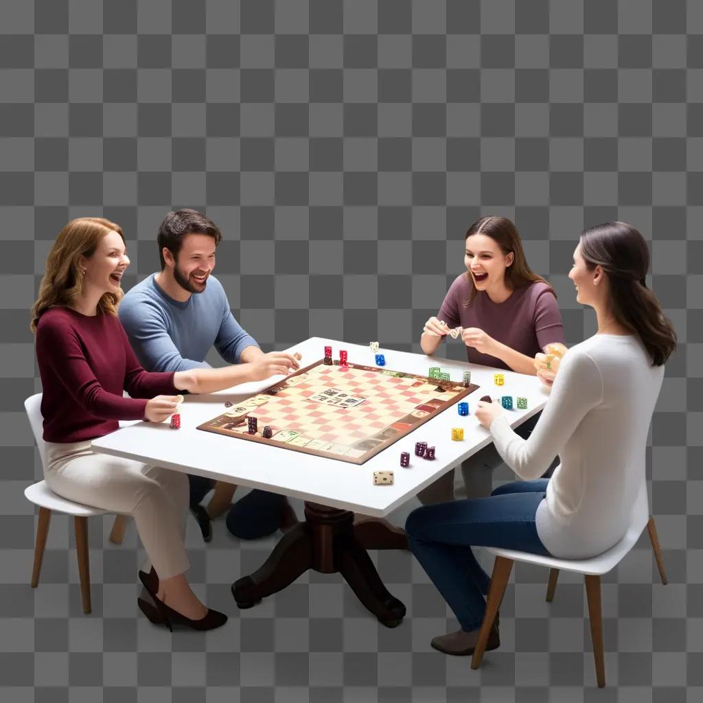 Four friends enjoy a game night on the table