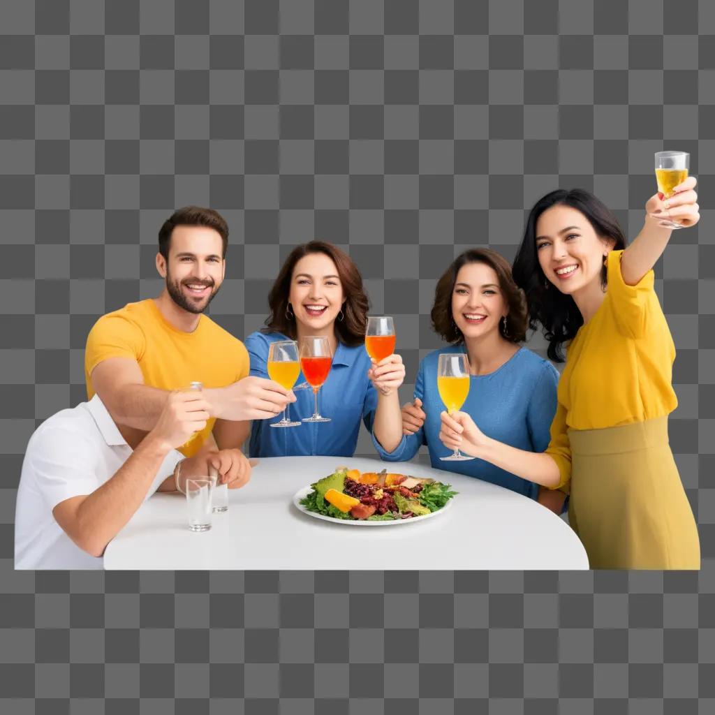 Four friends raise glasses to celebrate