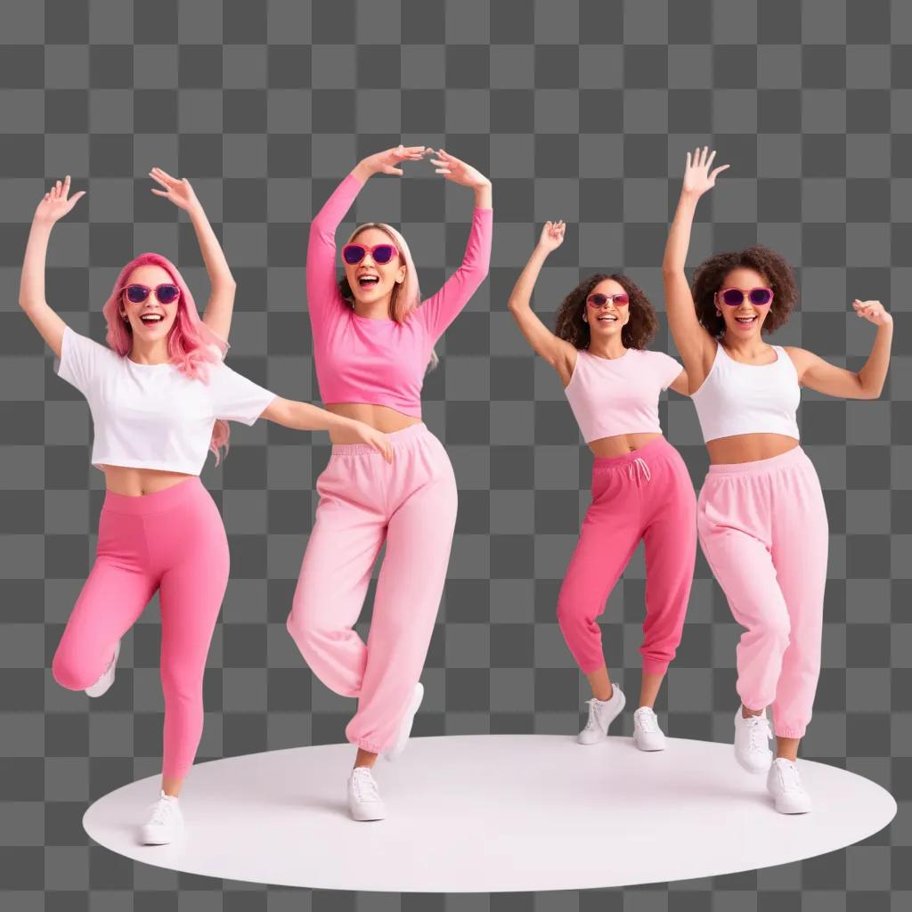 Four girls in pink pose for a photo