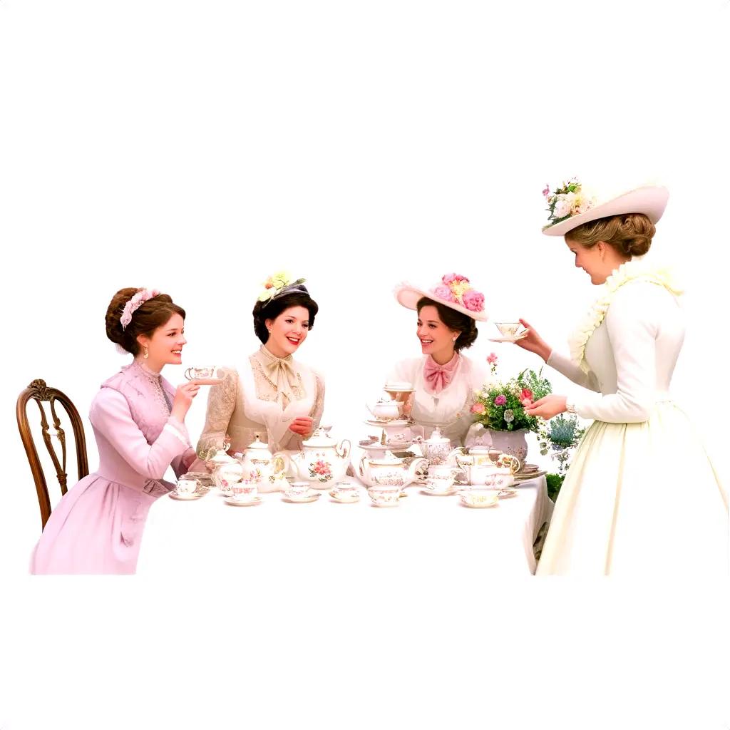 Four ladies enjoy a tea party at a white table