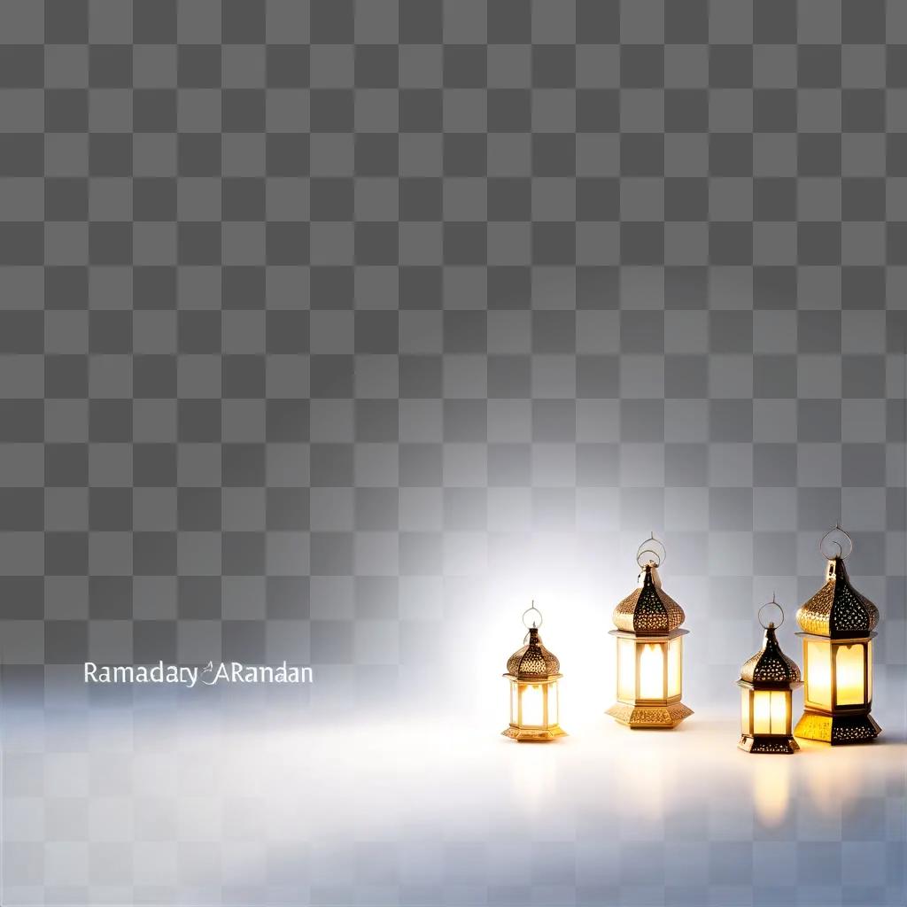 Four lanterns on a white background in front of text