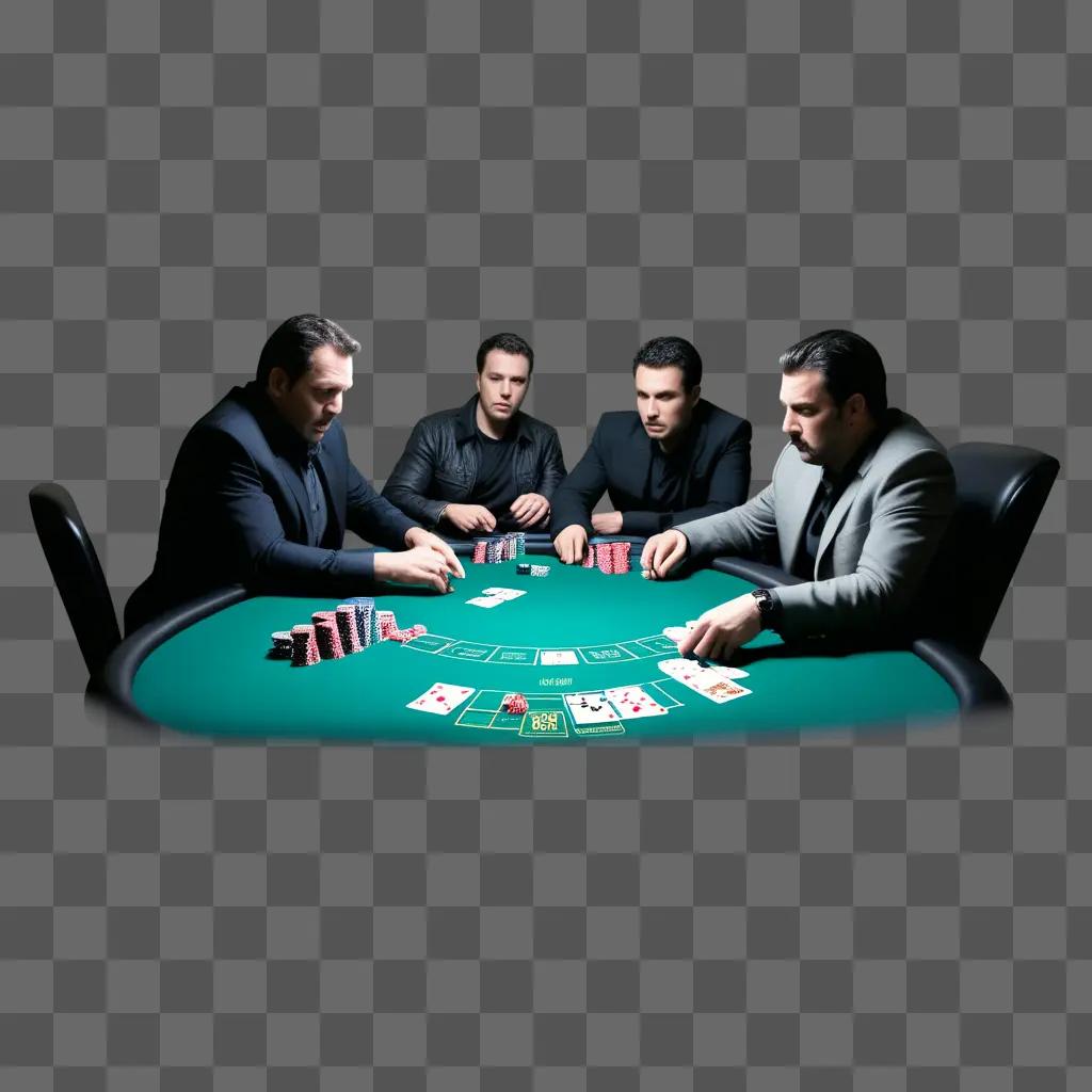 Four men play poker at a casino table