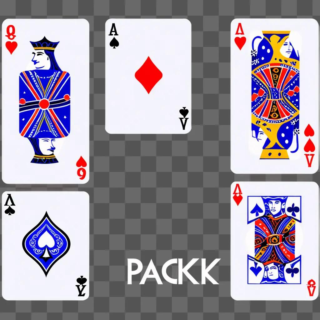 Four pack of cards with different designs