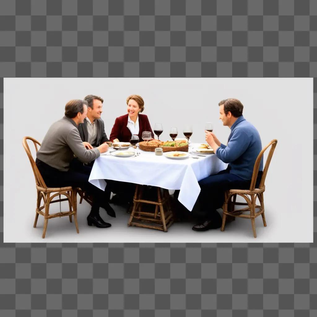 Four people enjoying a meal in a French restaurant