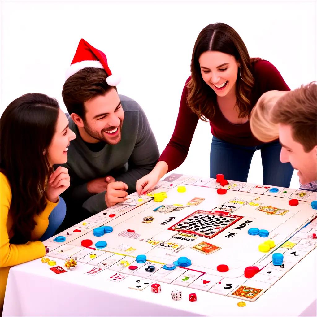 Four people playing a board game together