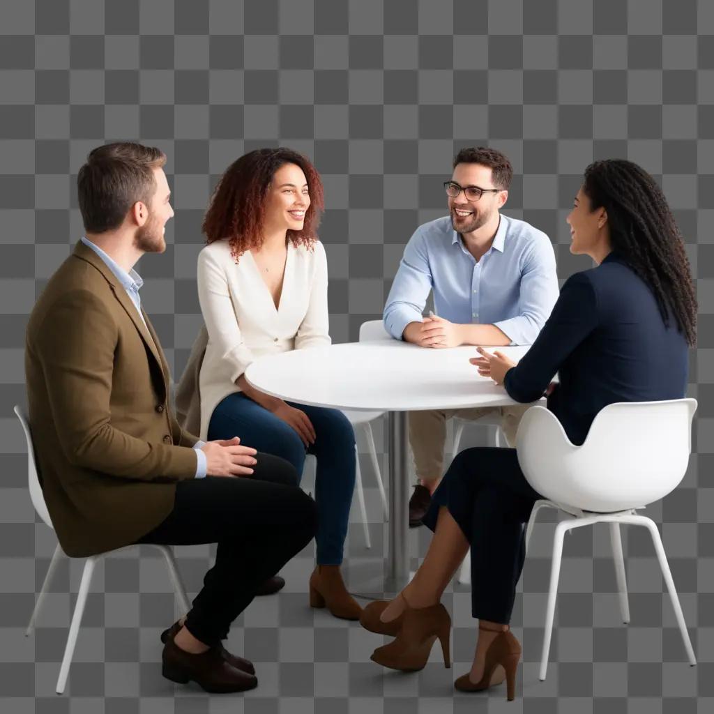 Four people sit around a table for a discussion