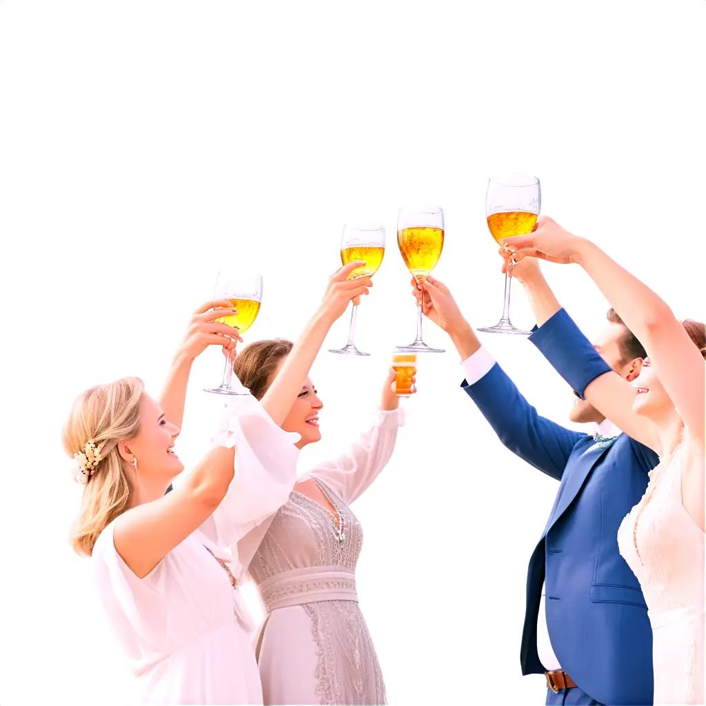 Four people toast with glasses of wine