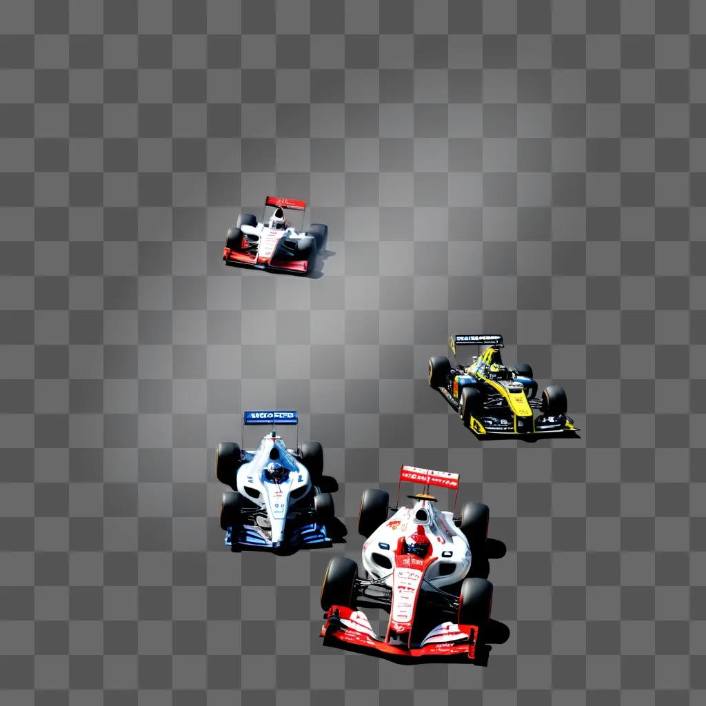 Four race cars in a blur on a track