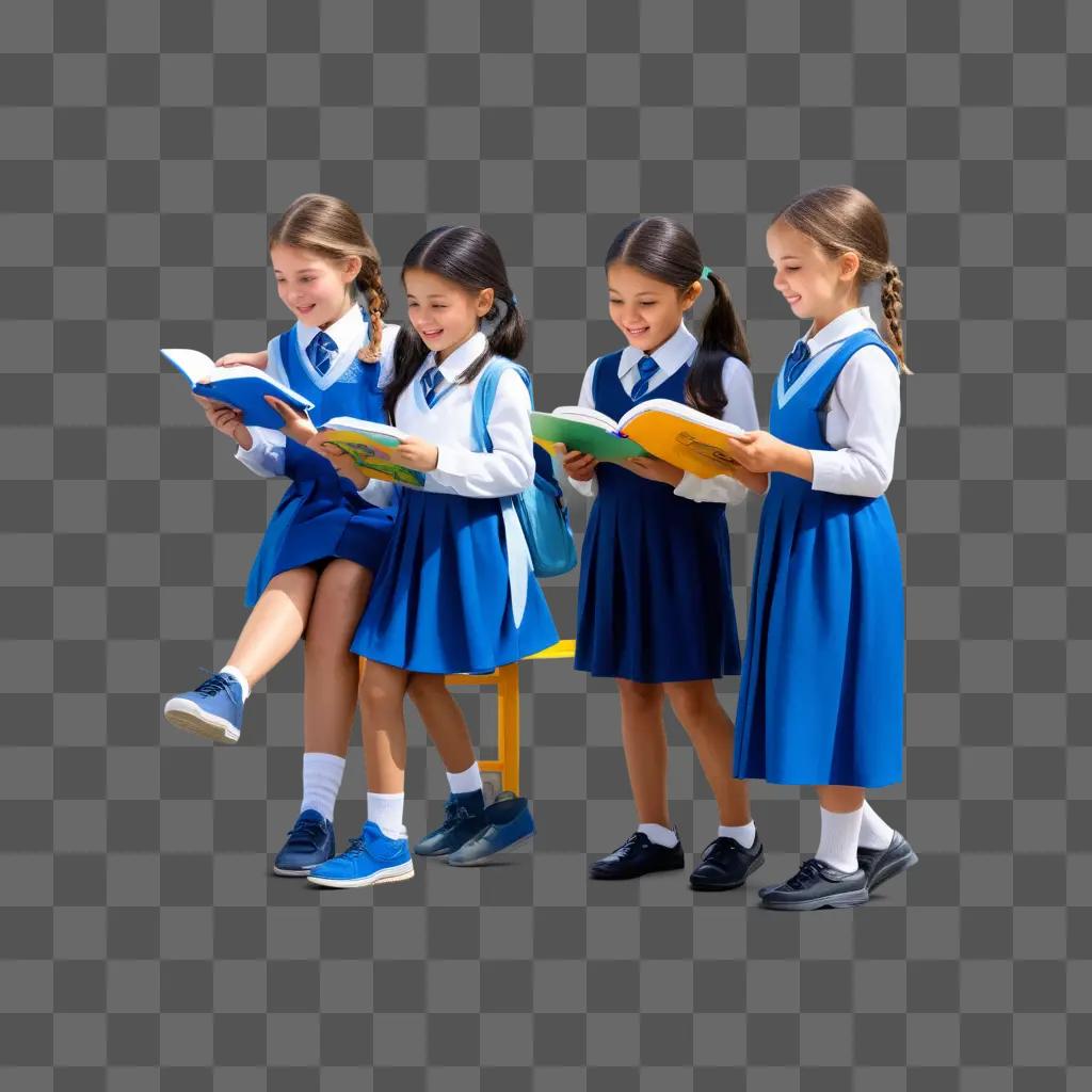 Four schoolgirls learning together in a classroom