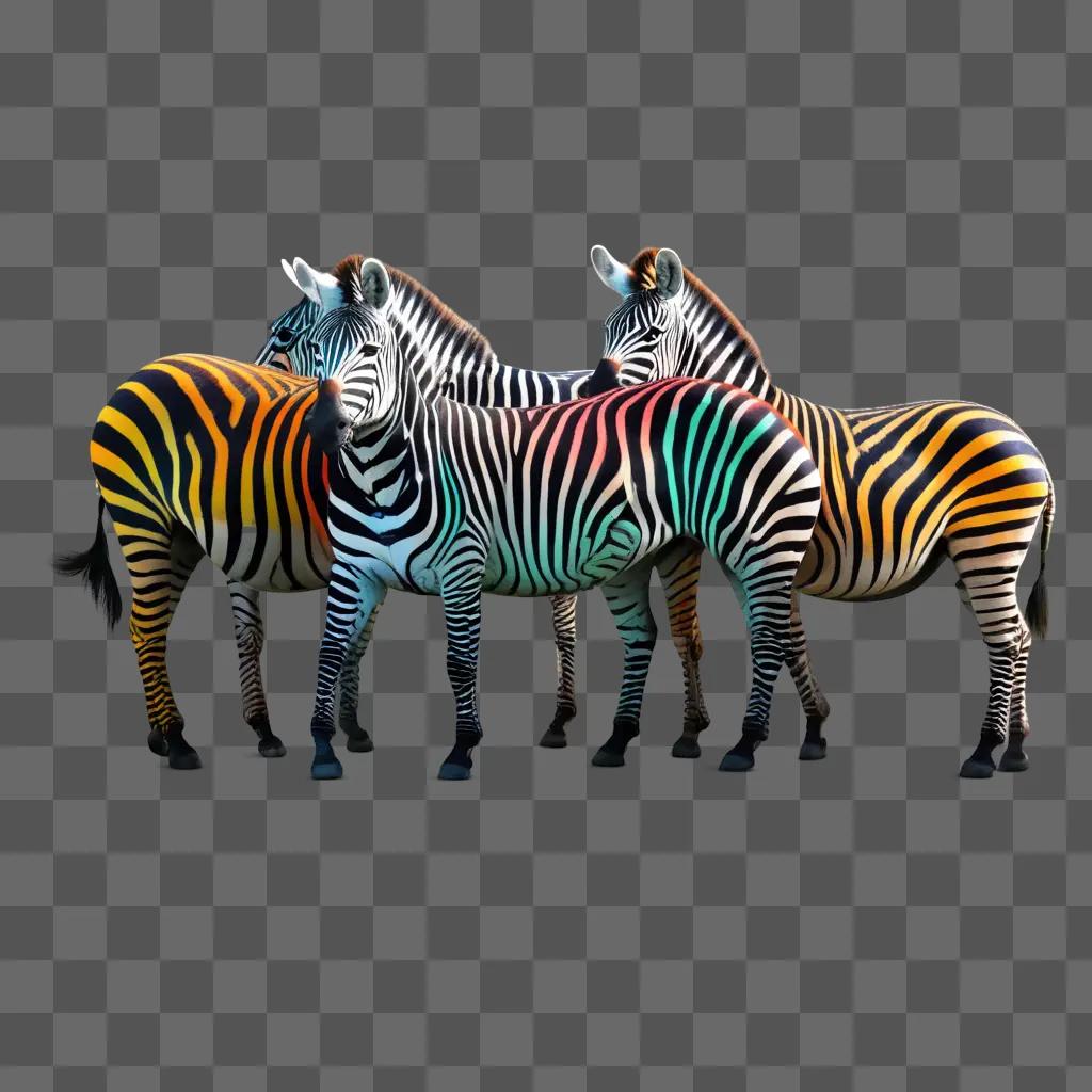 Four striped zebras in a group together