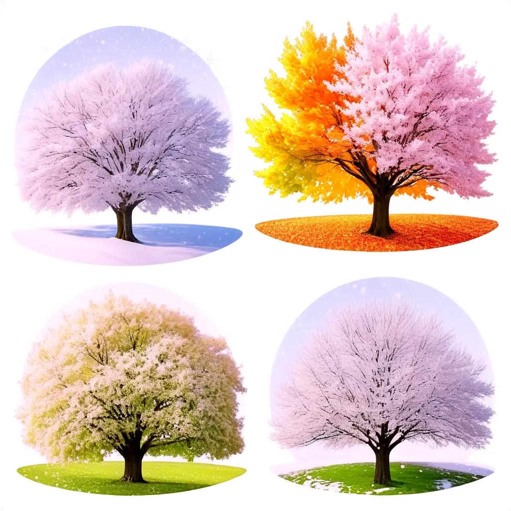 Four trees in different seasons in a circle