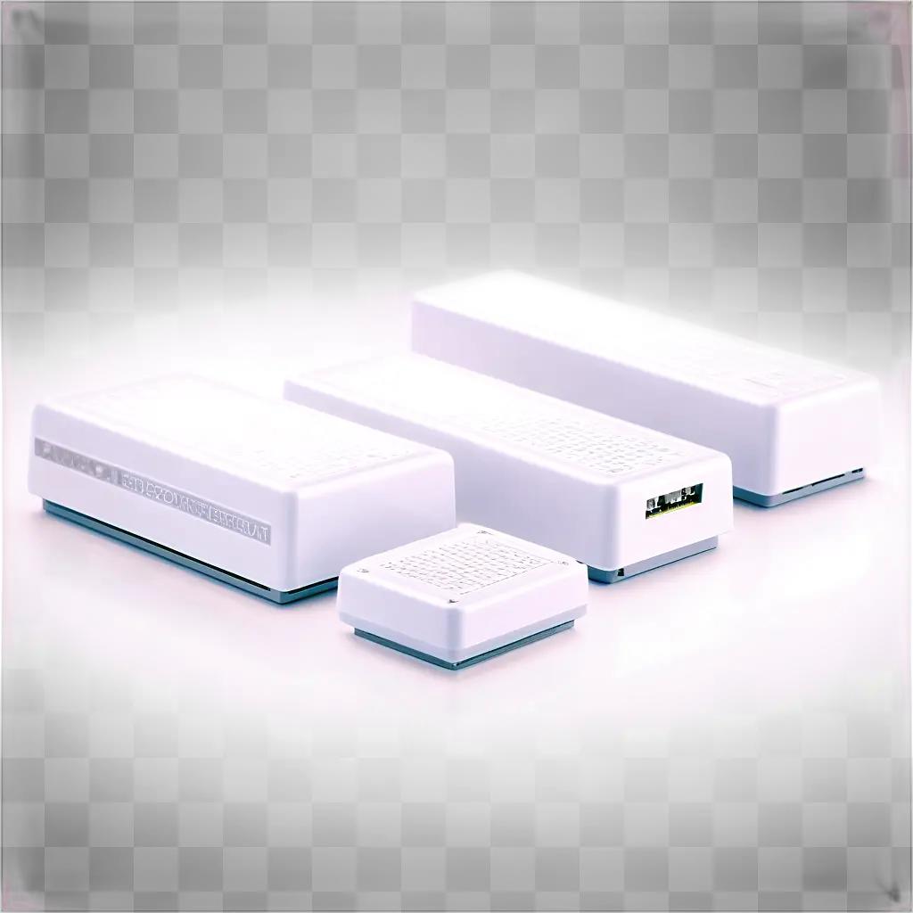 Four white devices with sensors on them