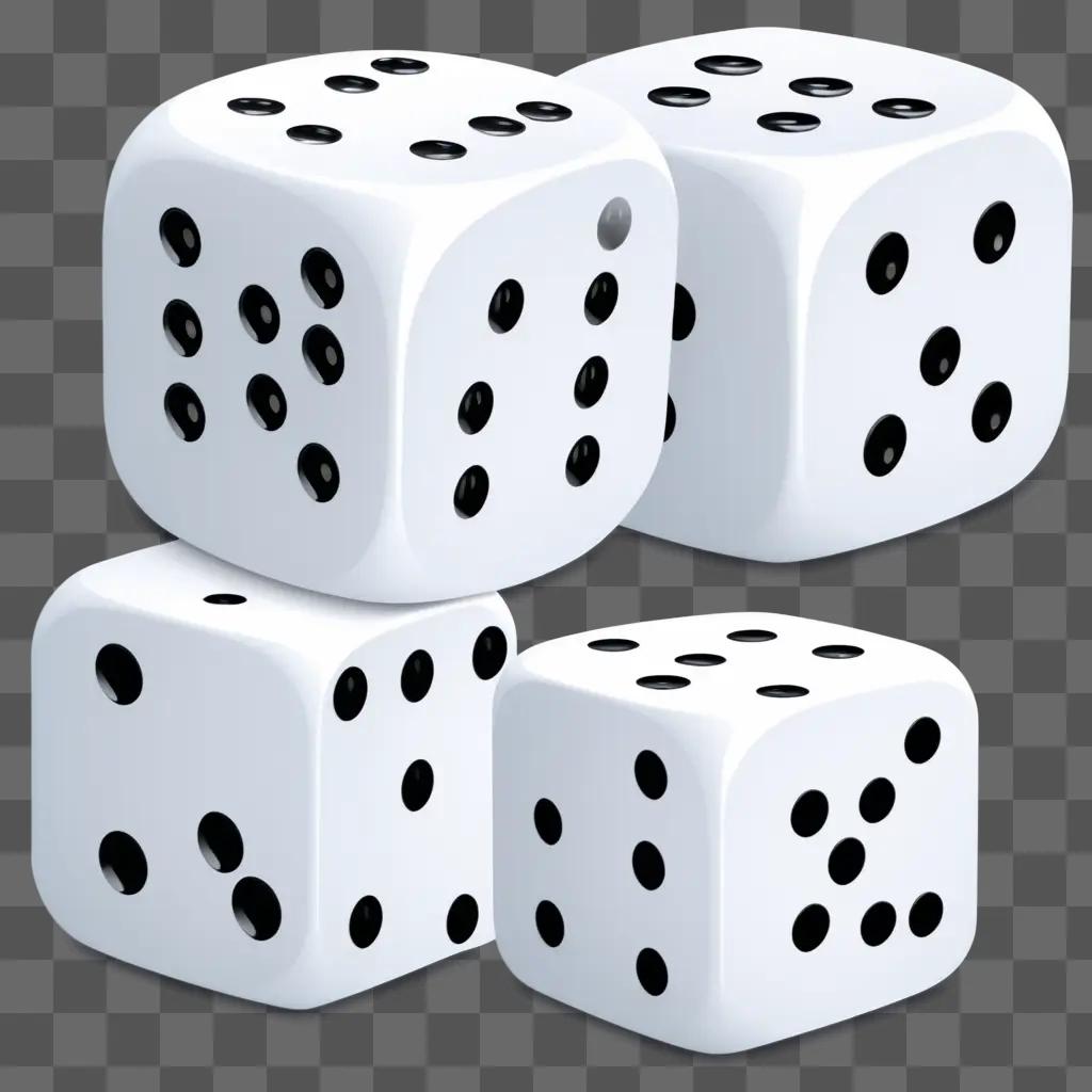 Four white dice with black dots on them