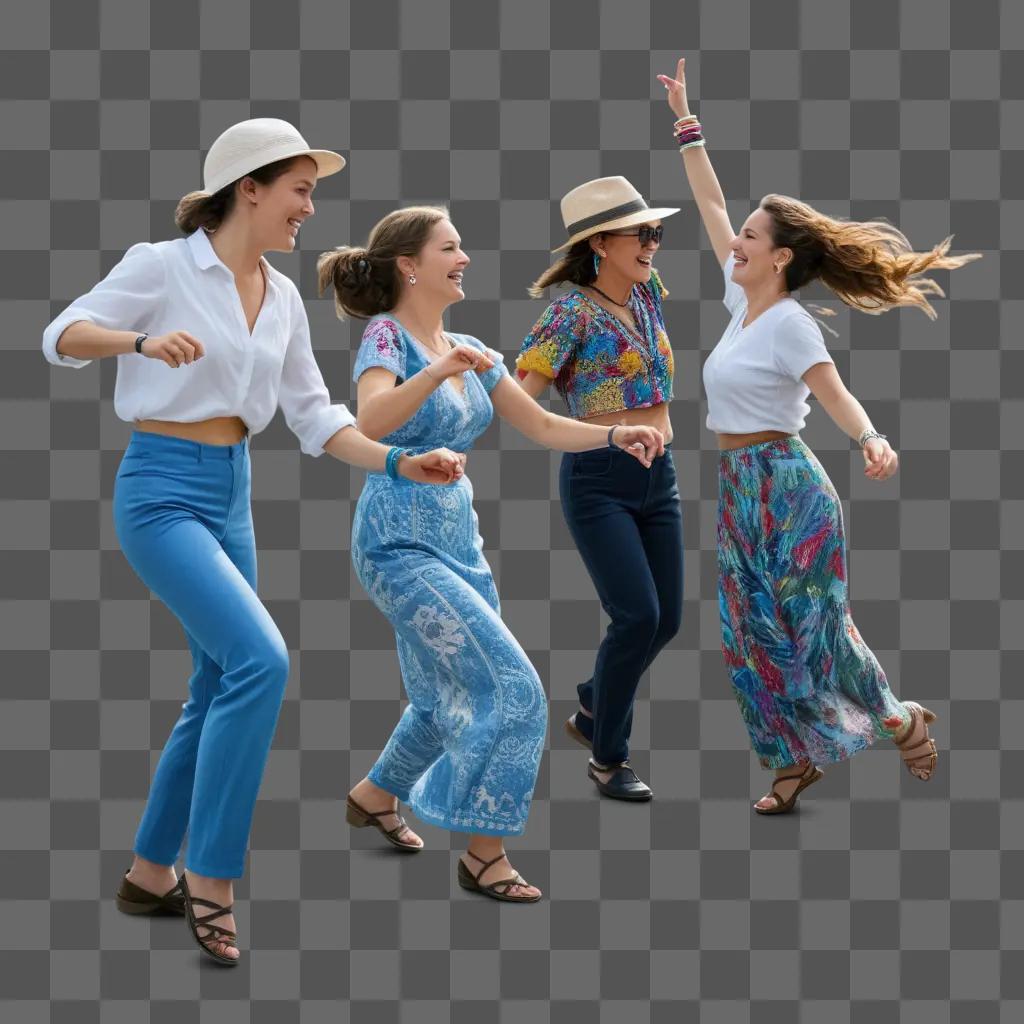 Four women dancing at a festival