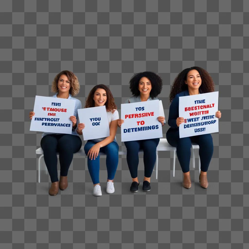 Four women hold up signs for a motivational rally