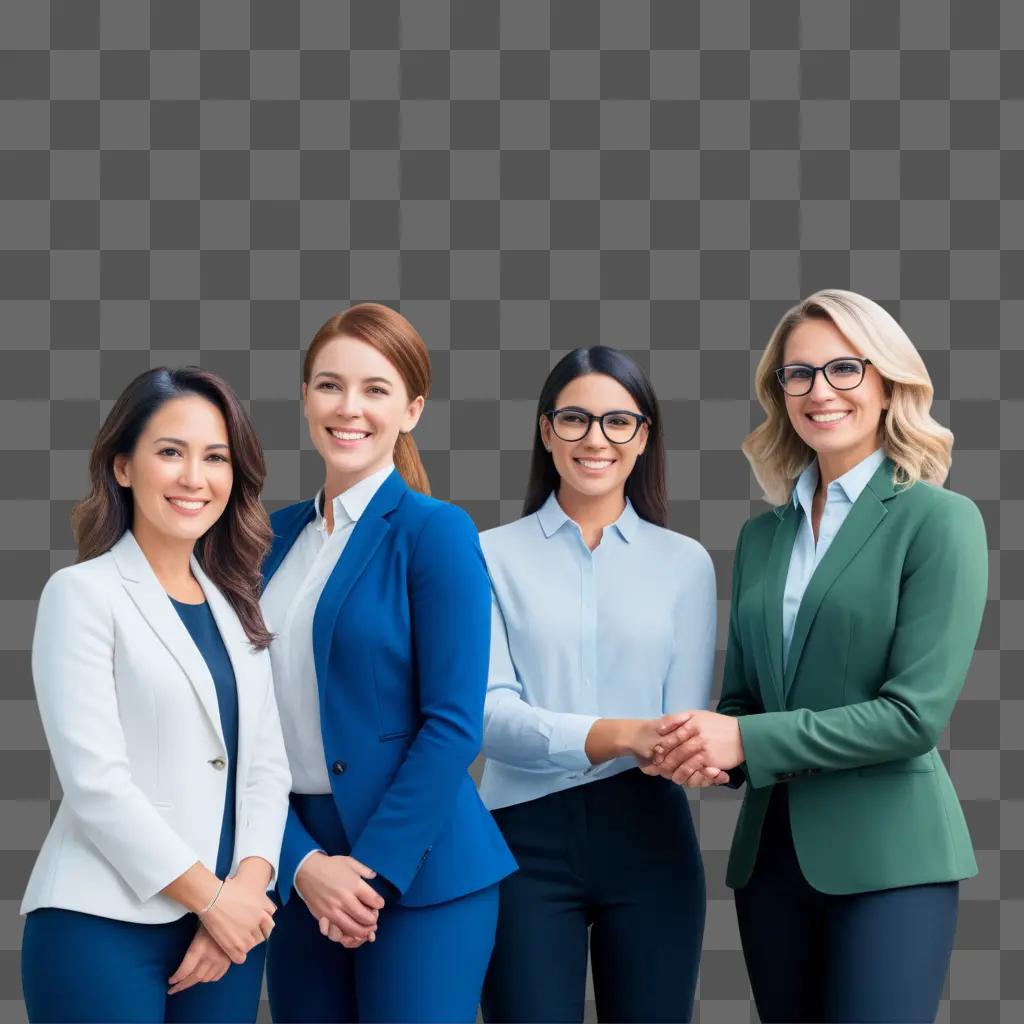 Four women in business attire pose for a photo