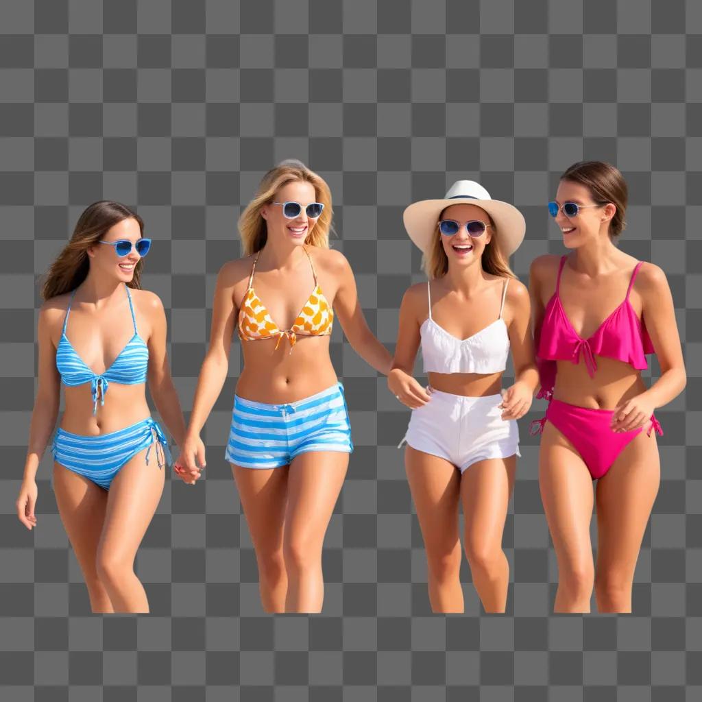 Four women in swimsuits for a beach vacation