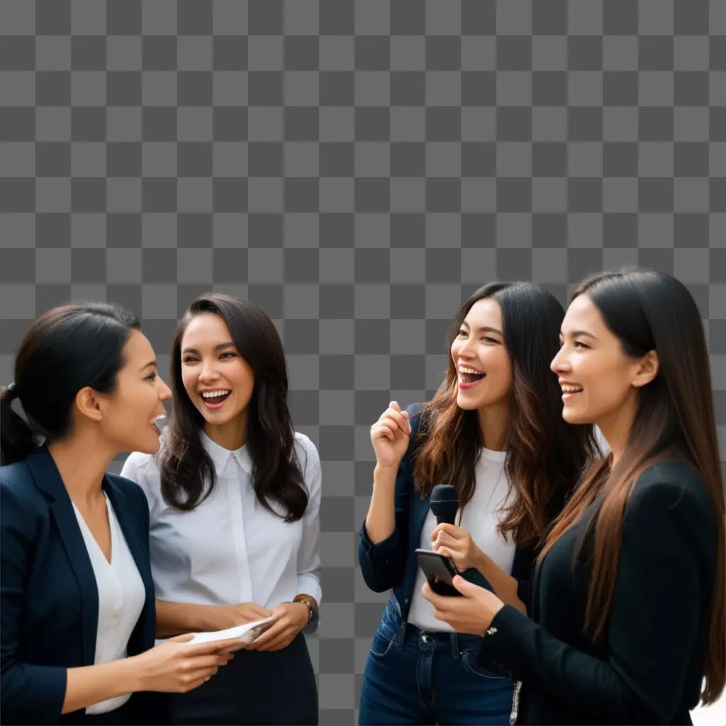 Four women laughing and talking