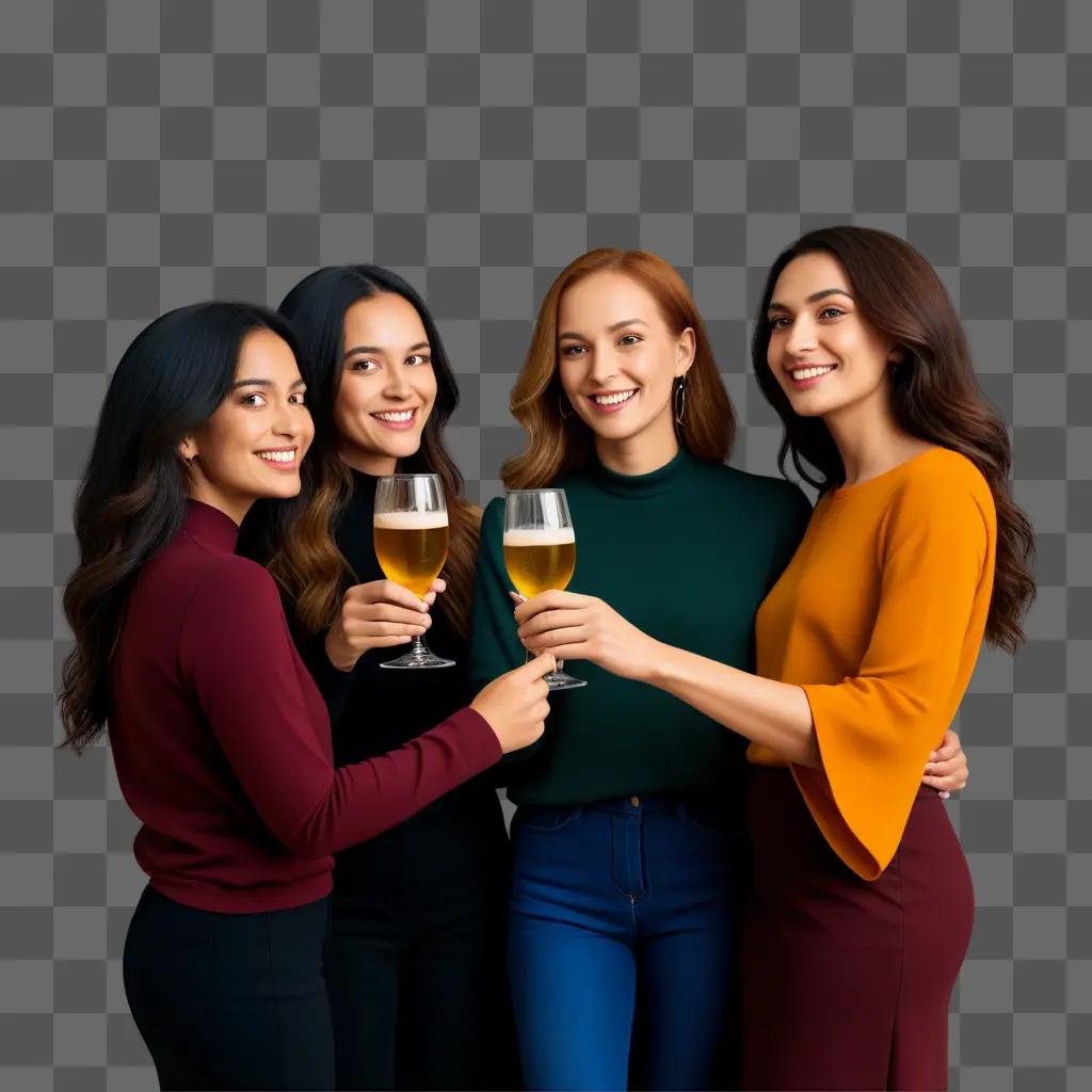 4人の女性が一緒に乾杯