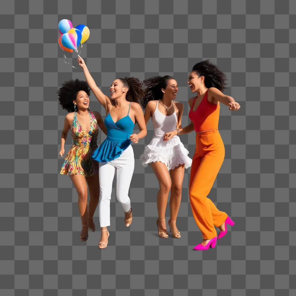 Four women with balloons at a party