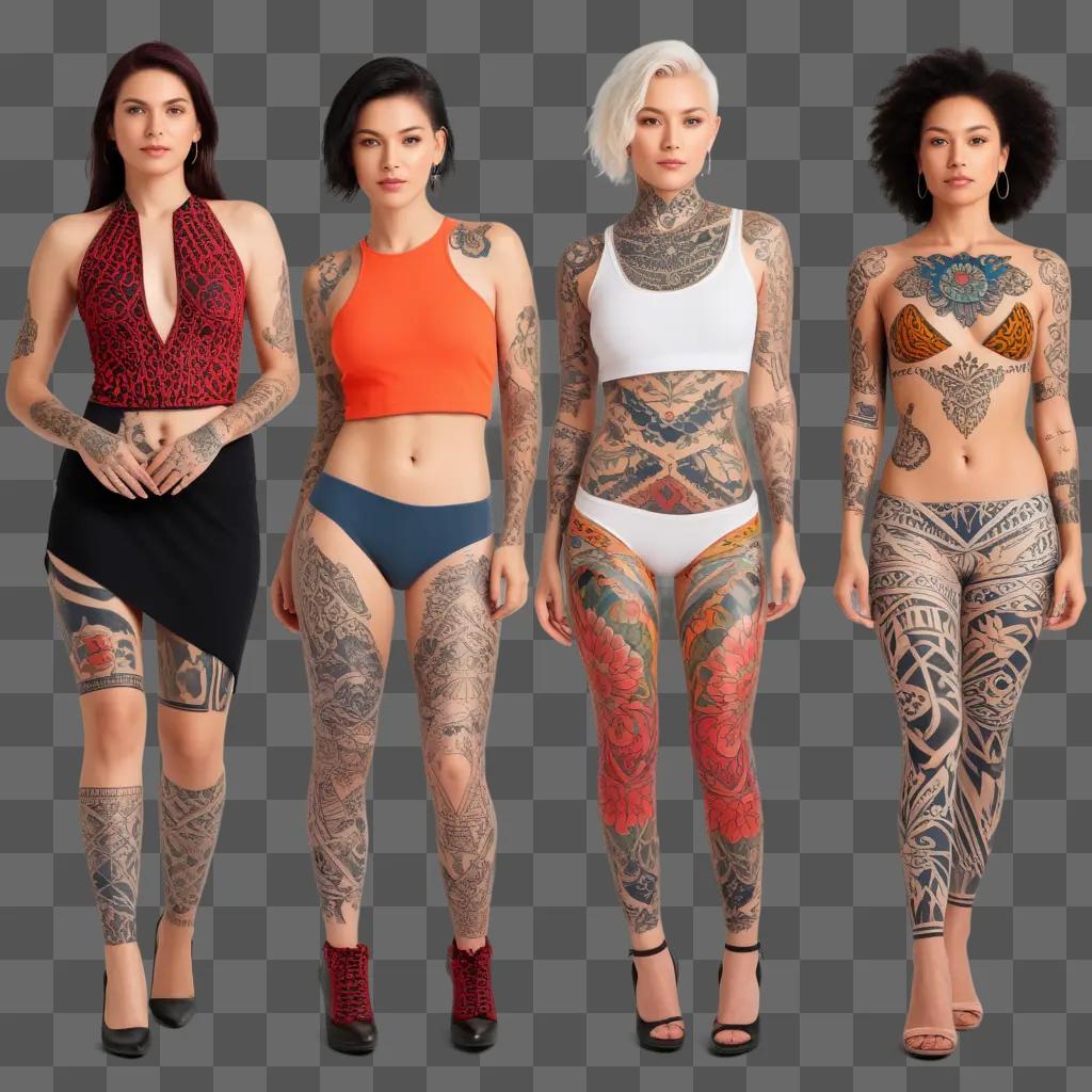 Four women with tattoos on their bodies