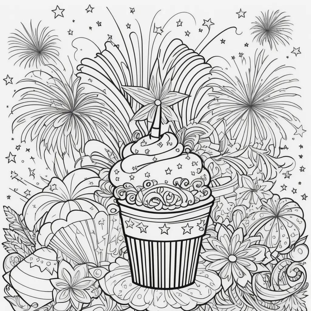 Fourth of July Coloring Pages with a Starry Night Cupcake