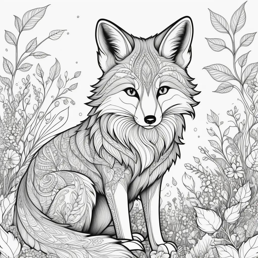 Fox coloring pages for adults with intricate lines