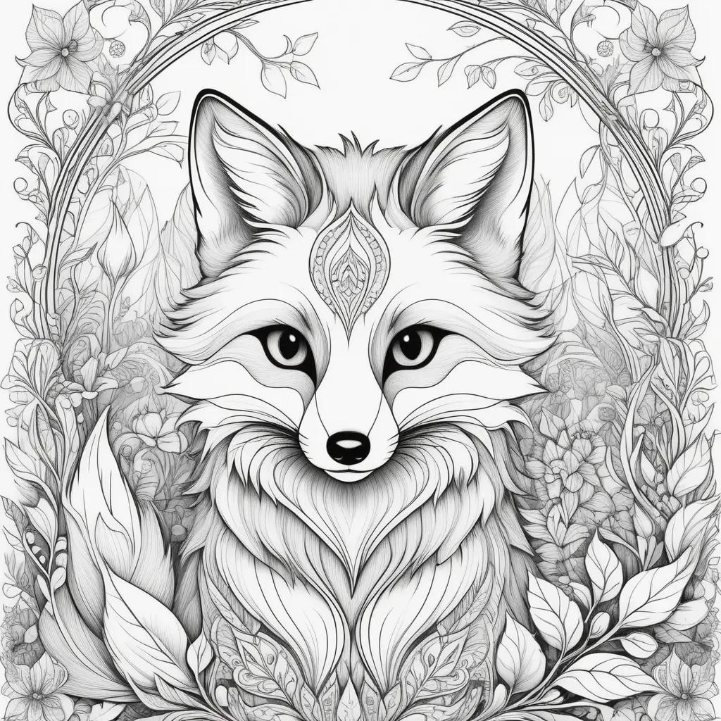 Fox coloring pages with black and white design