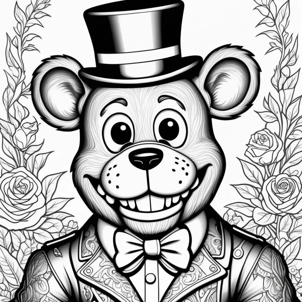 Freddy Fazbear coloring page with a happy mouse