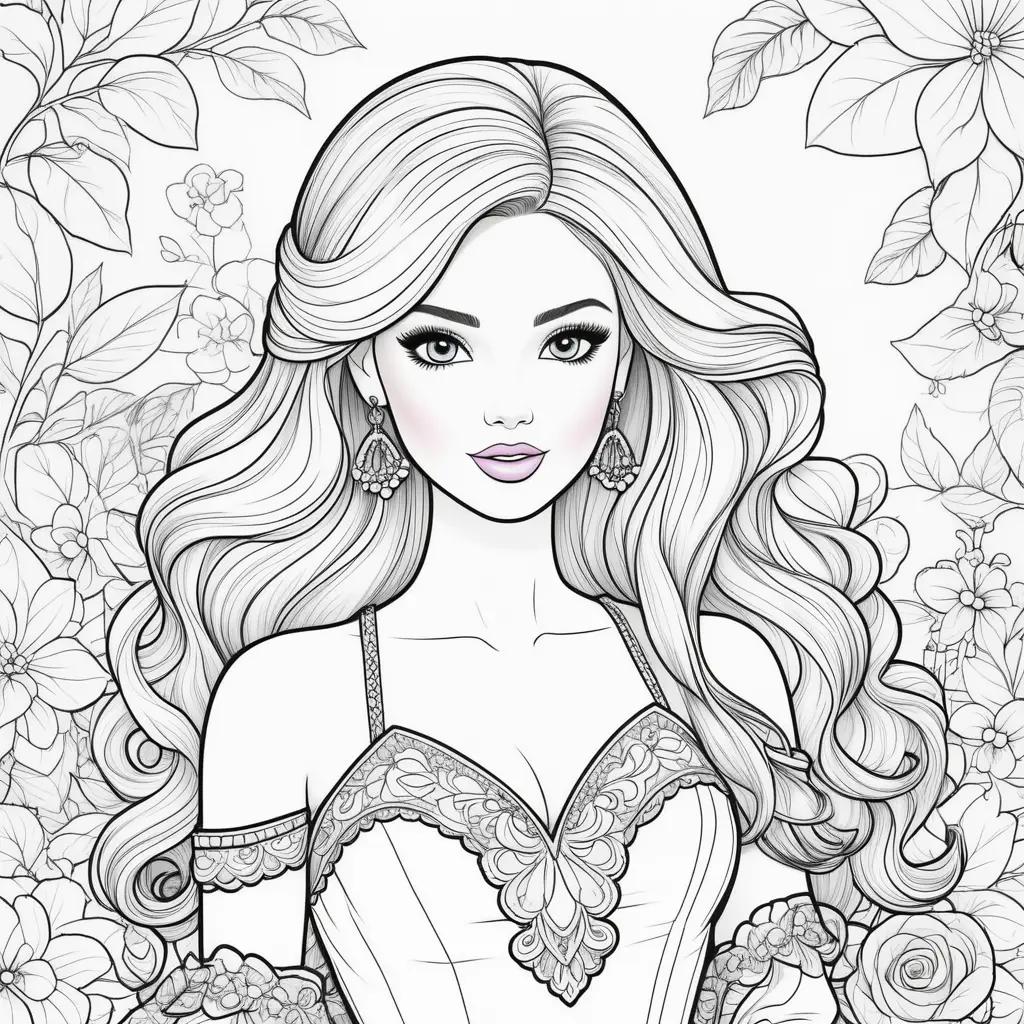 Free Barbie coloring pages with a woman and flowers