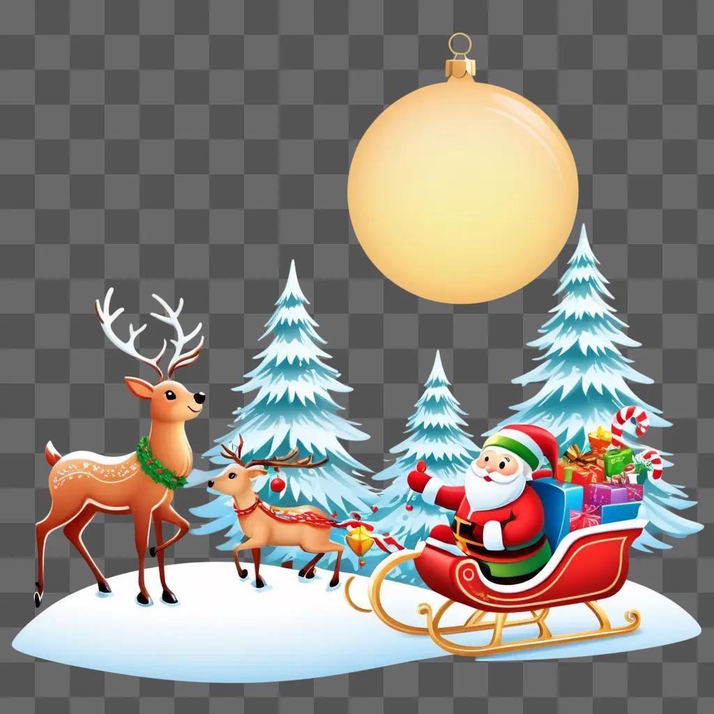 Free Christmas Clipart: Santa and his reindeer in a sleigh