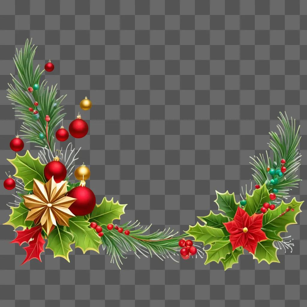 Free Christmas border clipart with holly, pine and ornaments