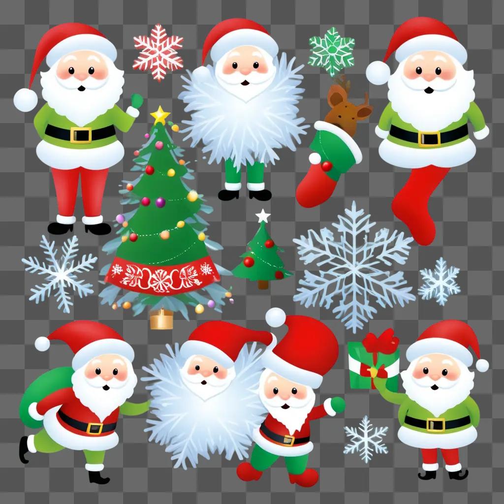 Free Christmas clipart featuring Santa and snowmen