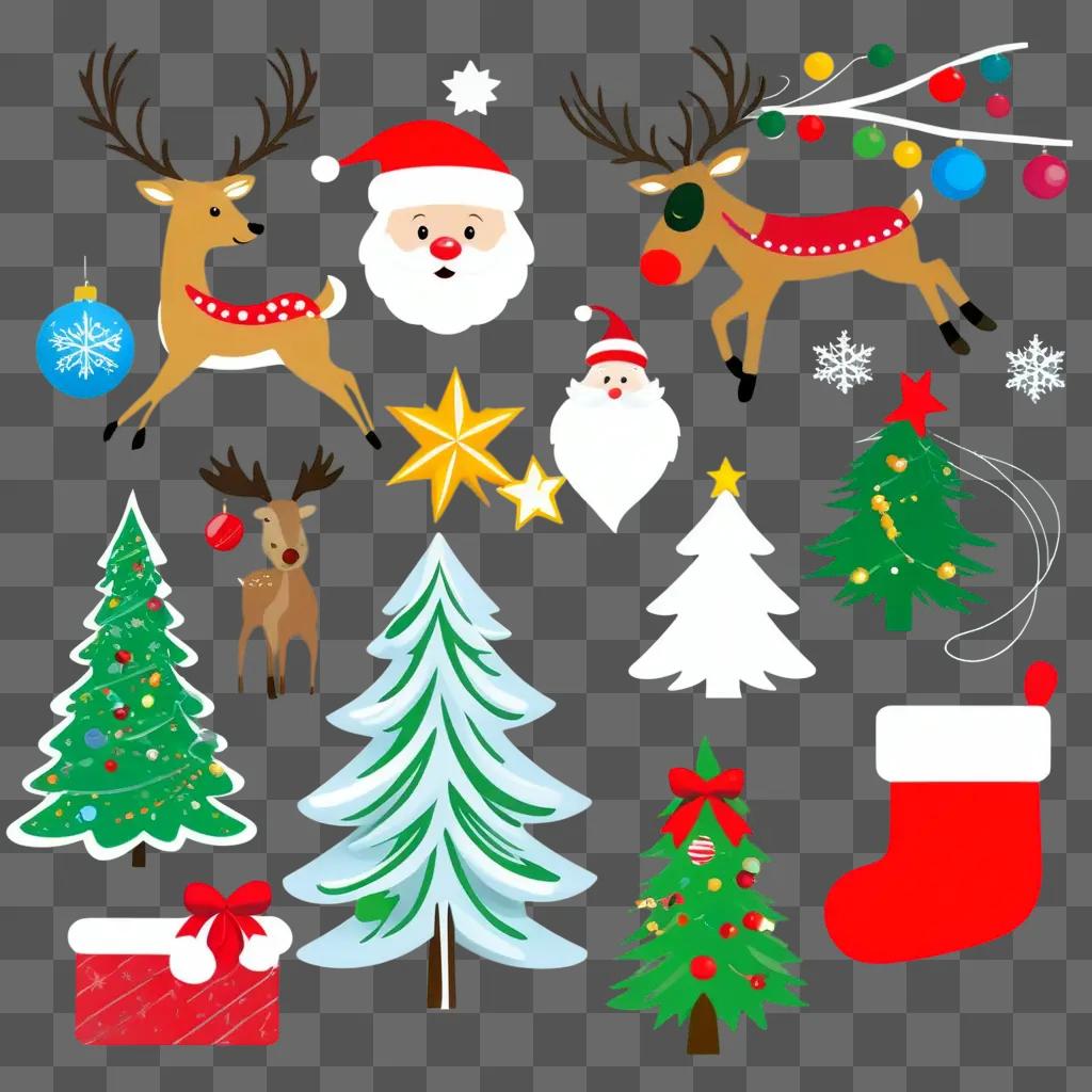 Free Christmas clipart of Santa, Rudolph, and trees