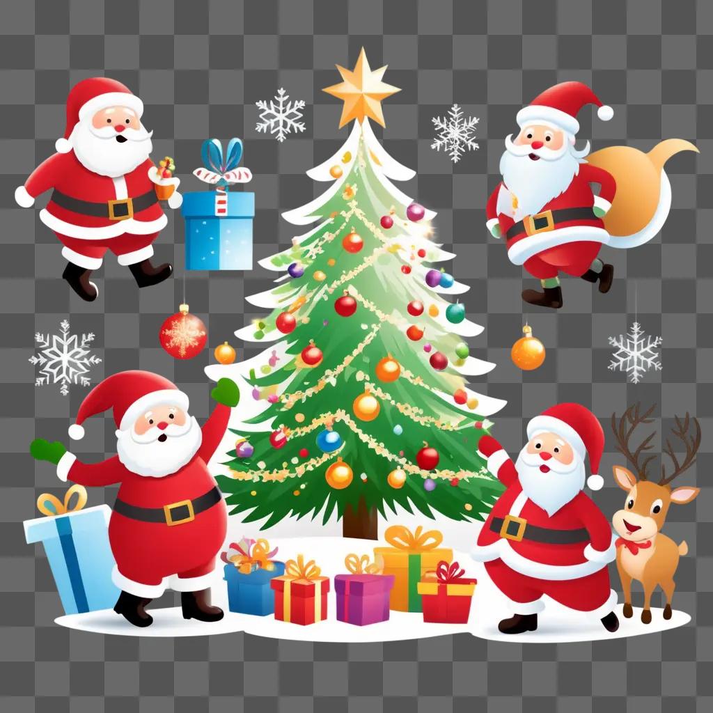 Free Christmas clipart presents Santa and reindeer on a tree