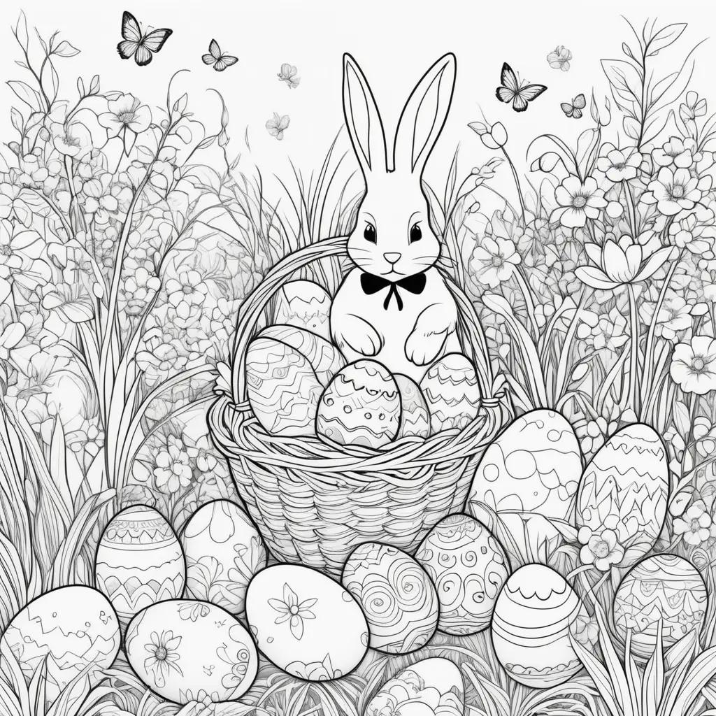 Free Easter coloring pages with bunny and eggs