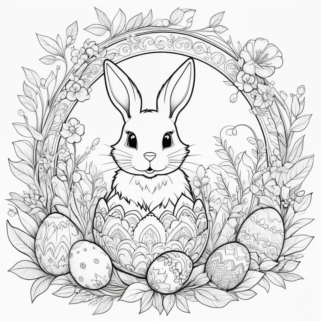 Free Easter coloring pages with rabbit and eggs