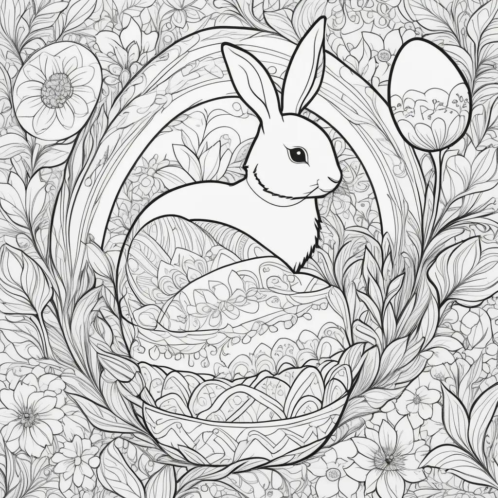 Free Easter coloring pages with rabbit and flowers