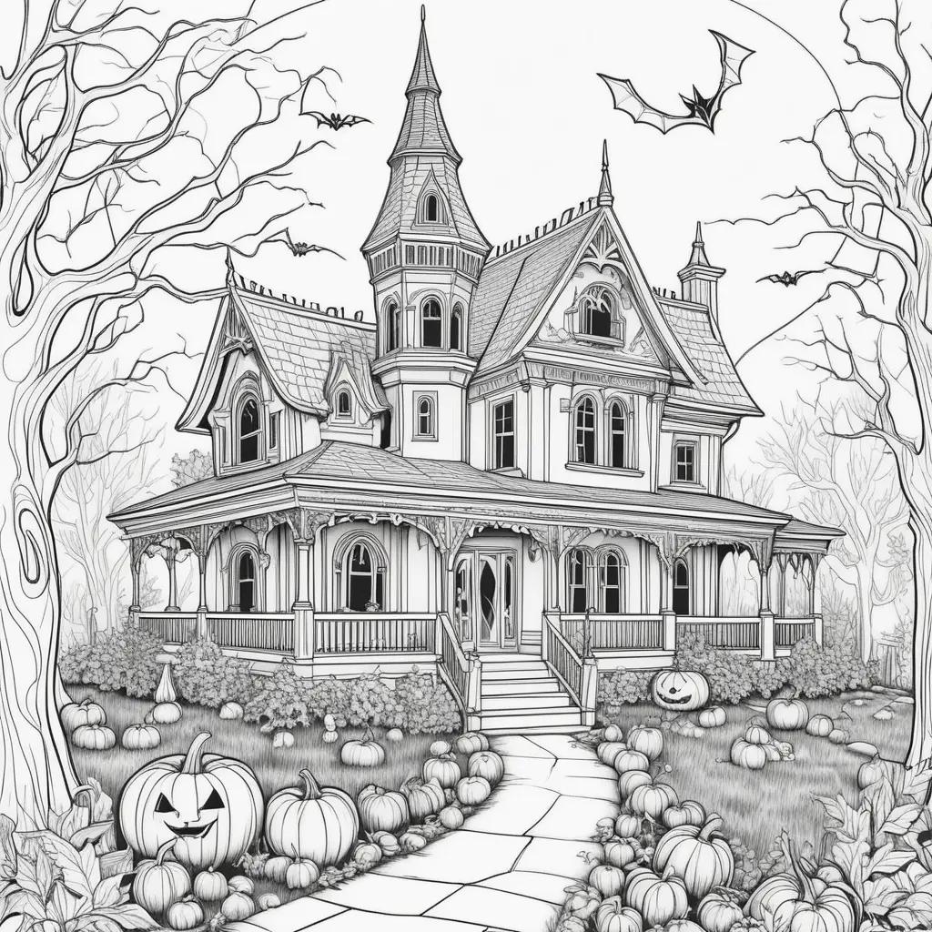 Free Halloween coloring pages featuring a spooky house