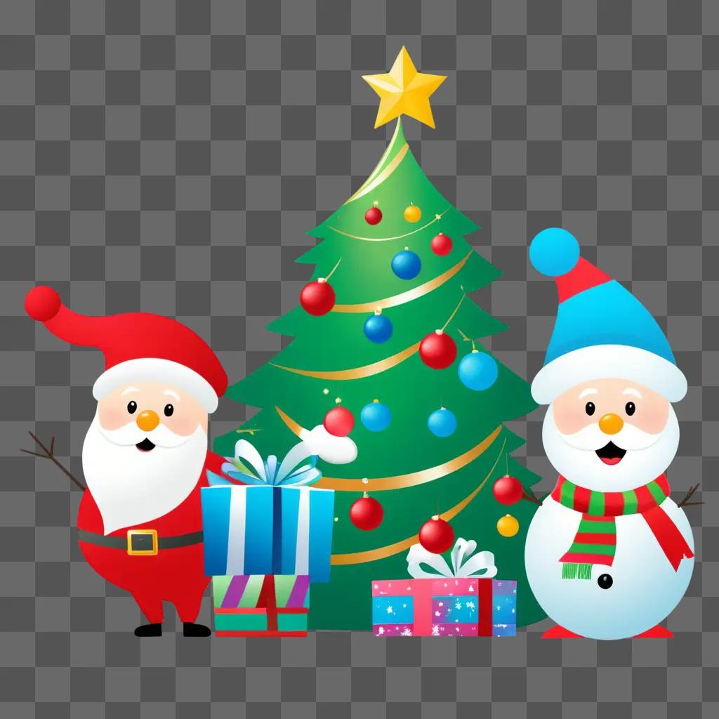 Free Merry Christmas Clipart with Santa and Snowman