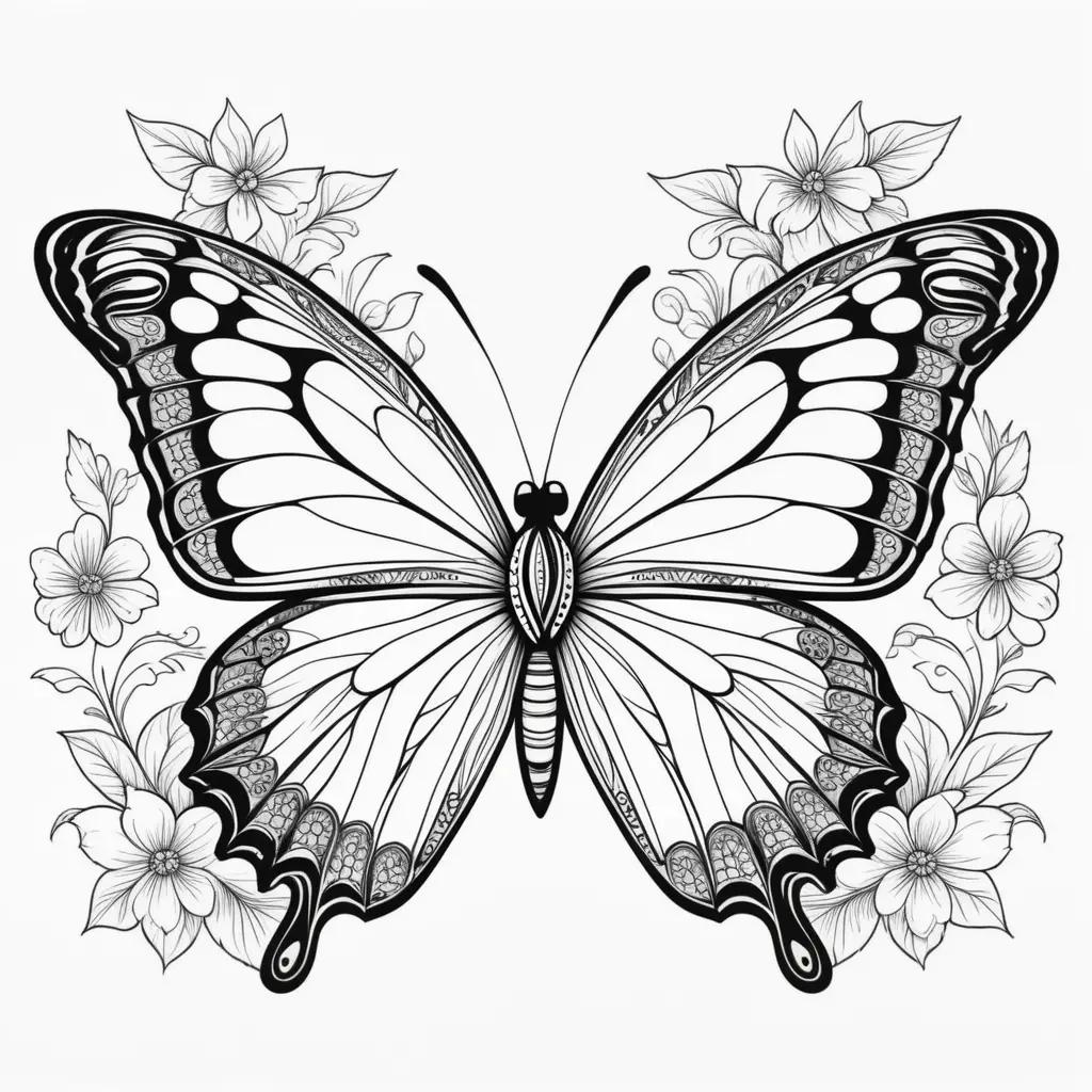 Free Printable Butterfly Coloring Pages: Butterfly with Floral Background