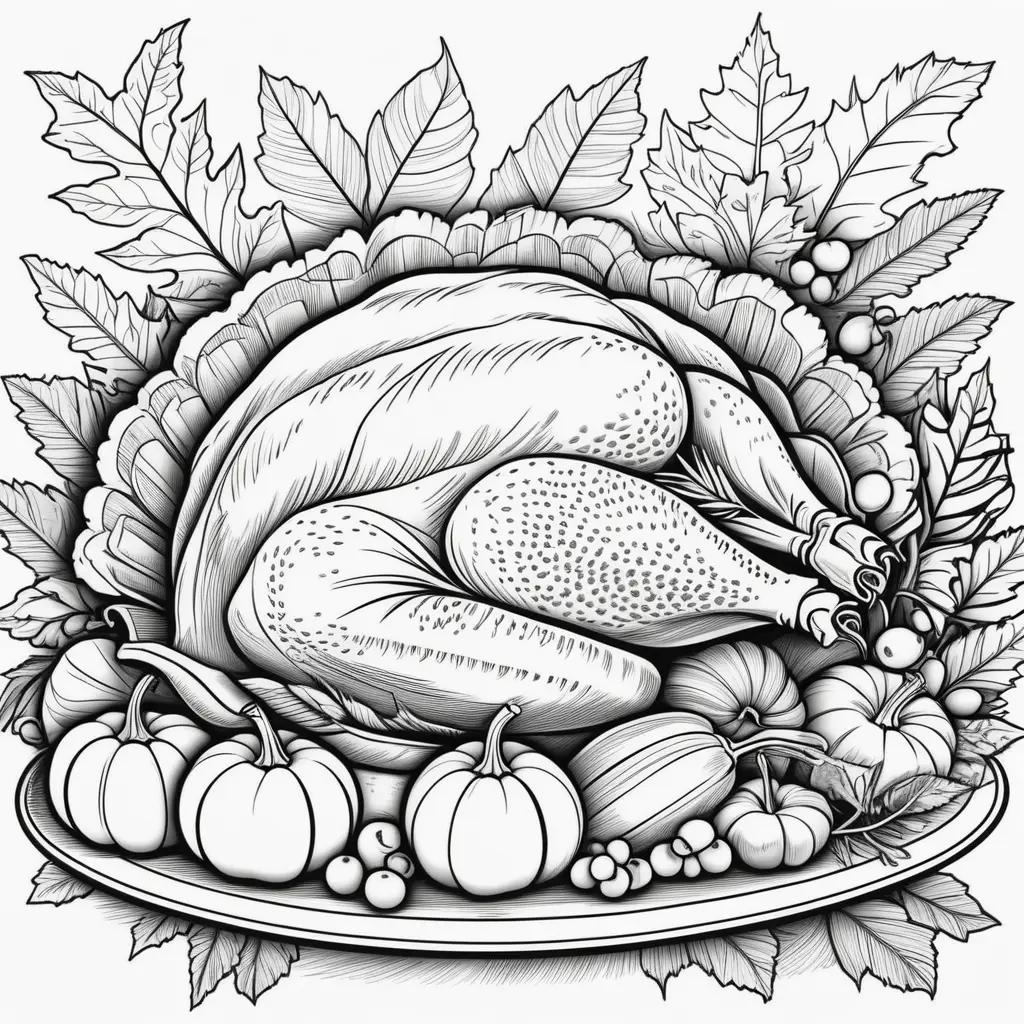 Free Thanksgiving Coloring Pages: A Turkey with Leaves and Pumpkins