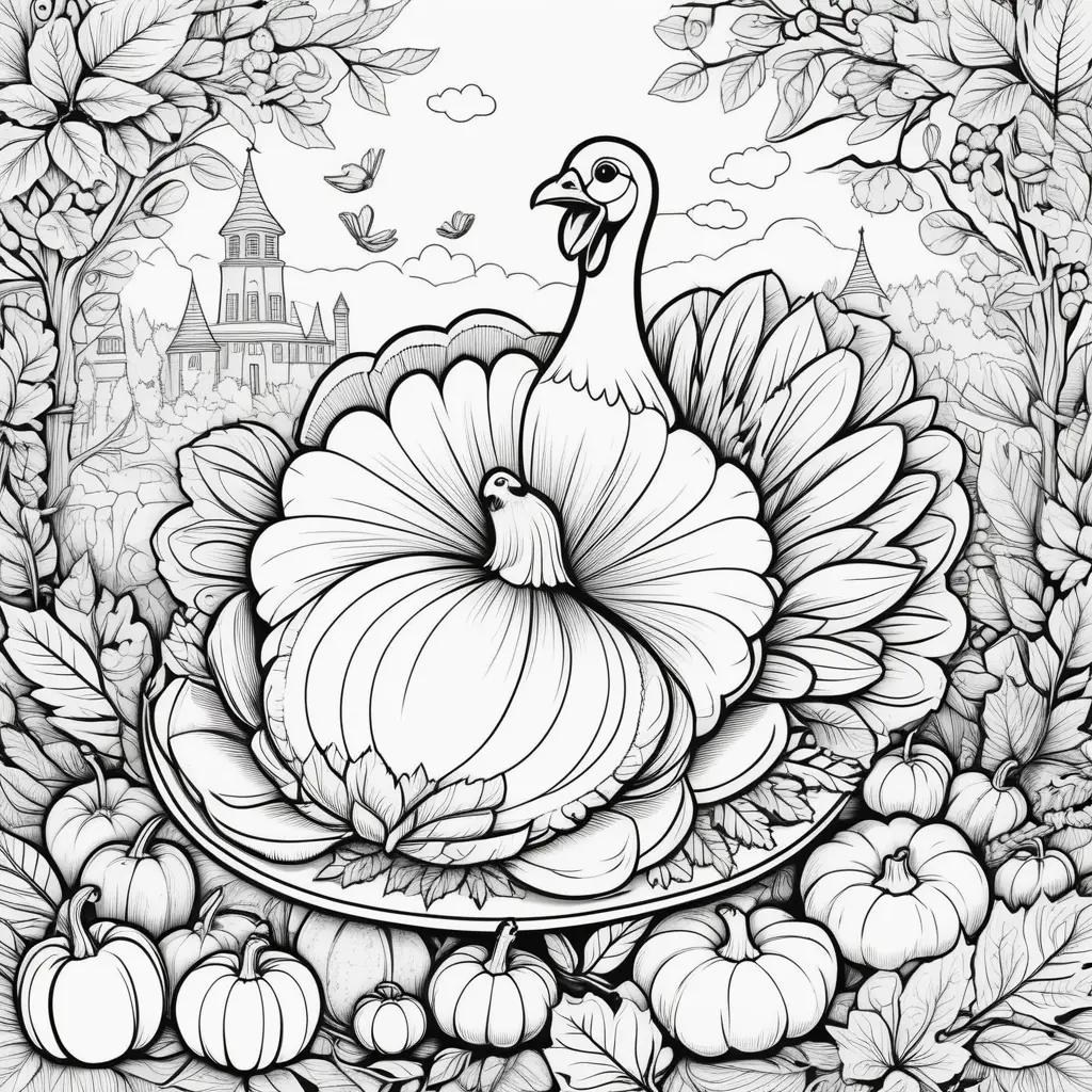 Free Thanksgiving Coloring Pages of a Turkey and Pumpkins