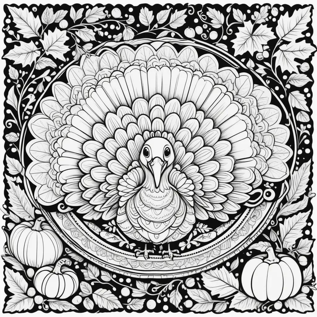 Free Thanksgiving Coloring Pages with a turkey and pumpkins