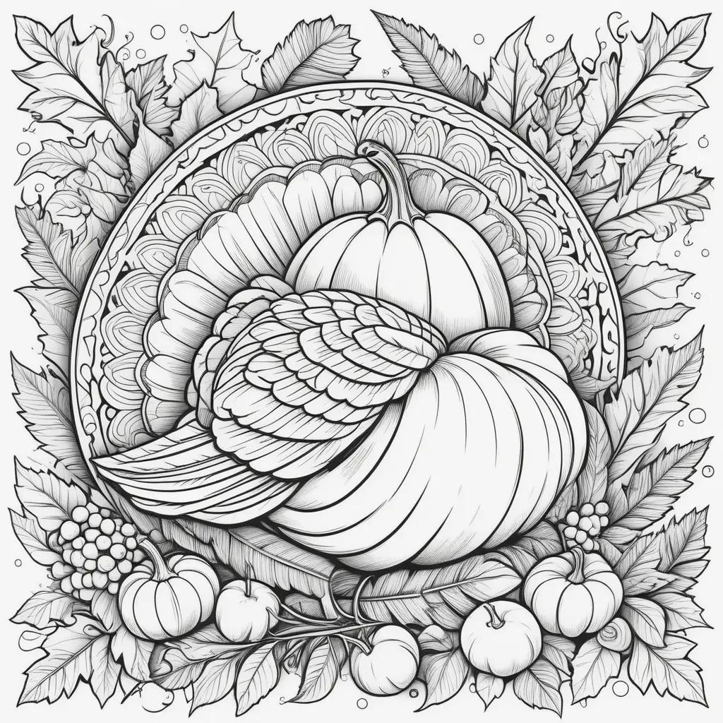 Free Thanksgiving coloring pages with turkey, pumpkin and leaves