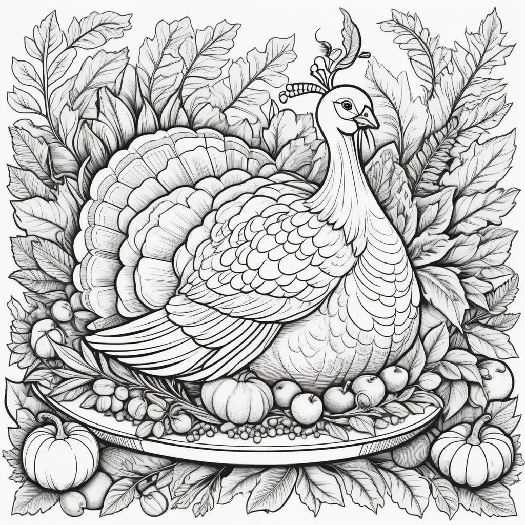 Free Thanksgiving coloring pages with turkey and leaves